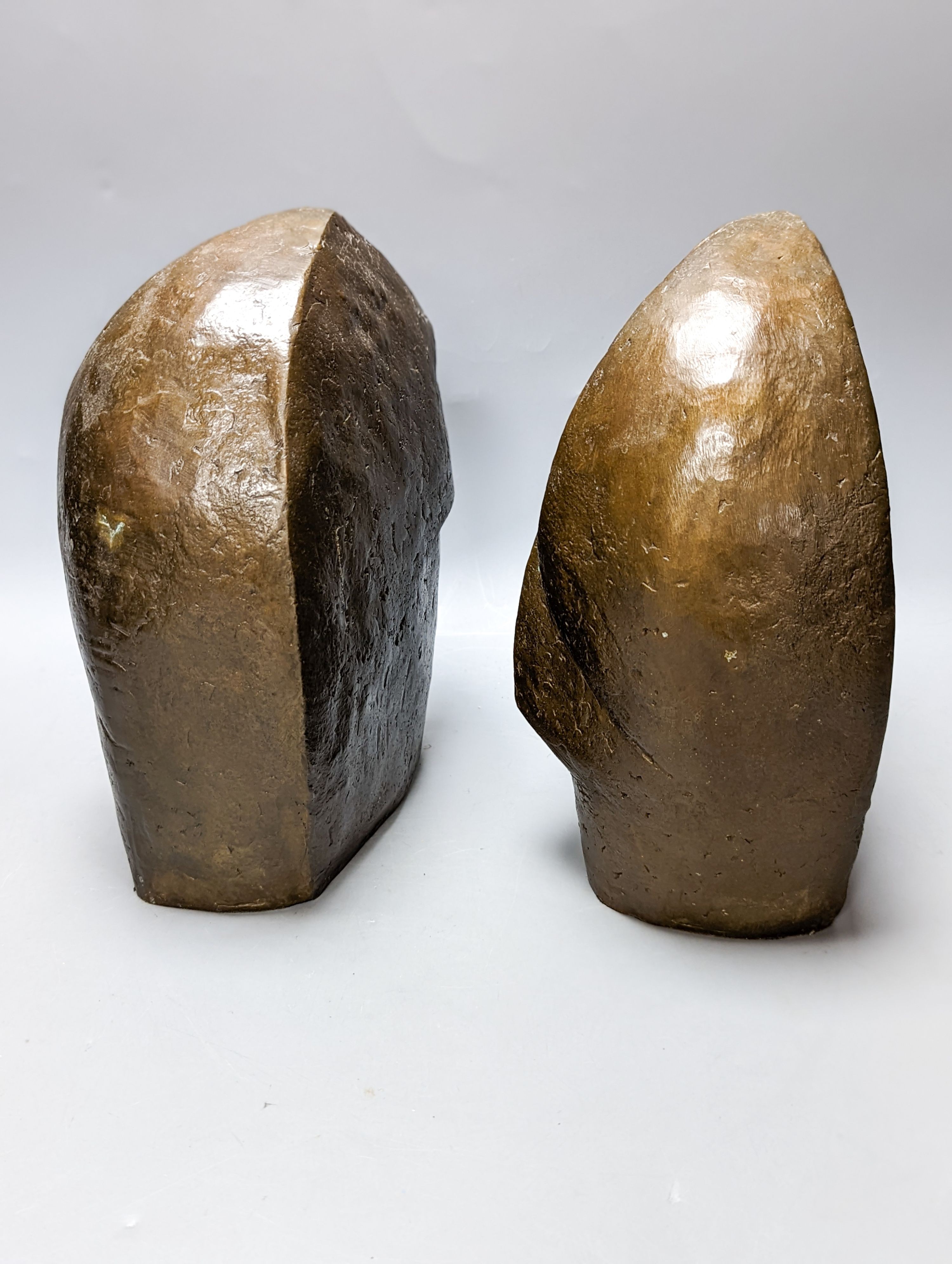 Two Art deco style patinated bronze female busts 23cm